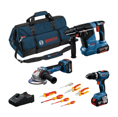 Bosch GSB 18V-65 + GWS 18V Kit com 3 Ferramentas 18V, 3 Bat 5Ah e Set Ferramentas VDE