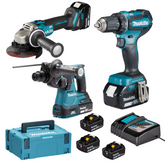 Makita Kit Construção Top Conjunto Aparafusadora, Rebarbadora, Martelo e 3 Bat 5.0Ah