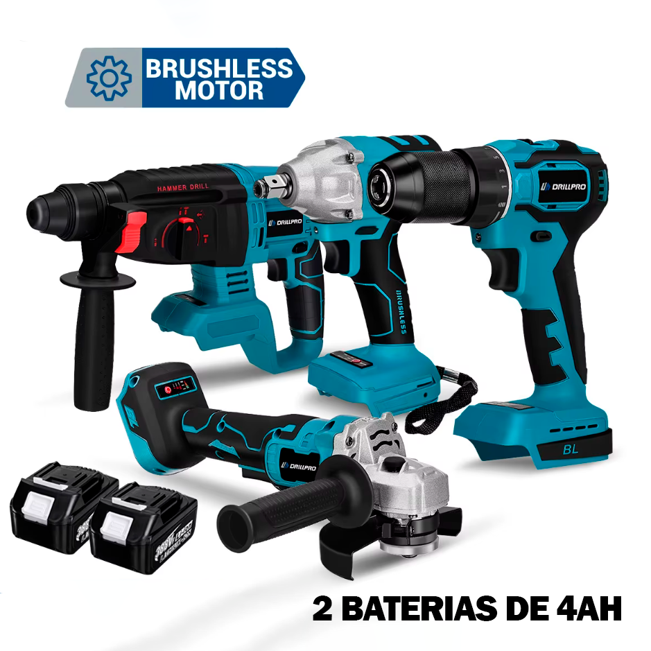 Kit de 4 Máquinas a Bateria - 2x Baterias 4Ah - Garantia de 3 Anos  na Tools Portugal - Apenas 187.90€! Compra agora na Tools Portugal