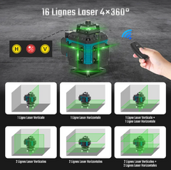 Nível Laser Verde De 16 Linhas - 2x Baterias, Comando e acessórios