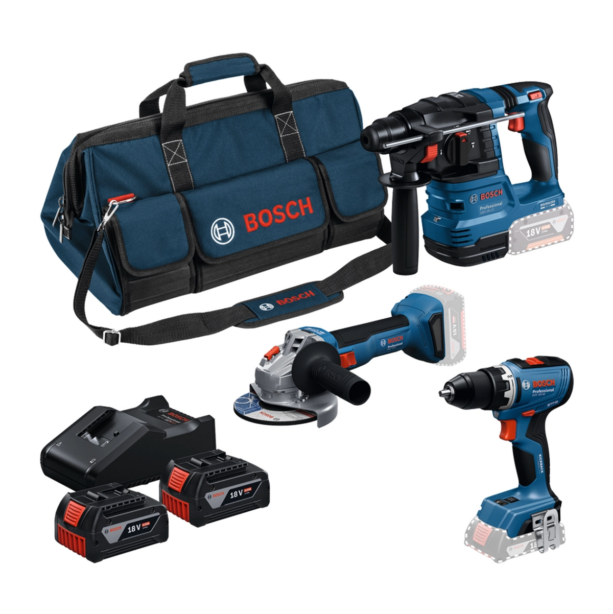 Bosch GBH 18V-22+GWS 18V-8 Kit 3 Ferramentas