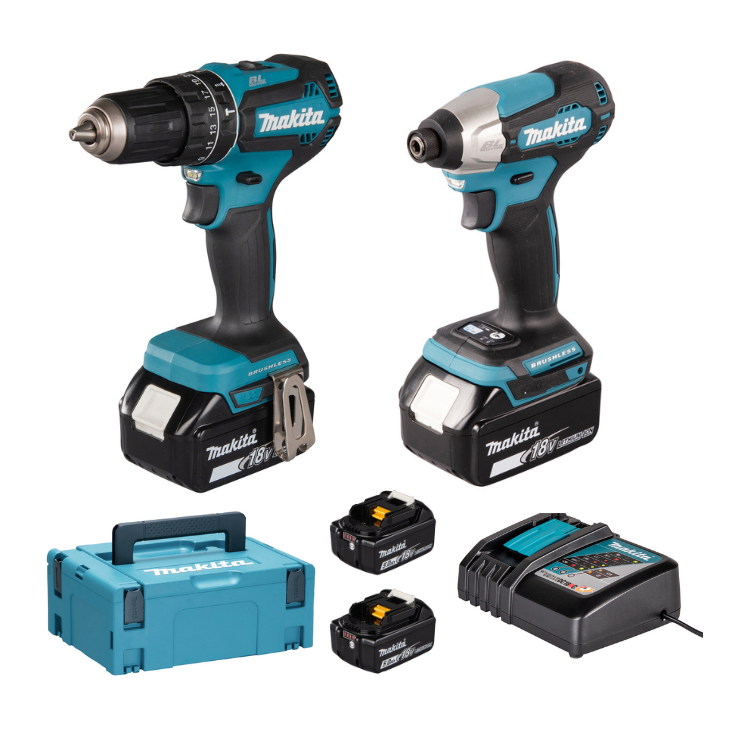Makita Kit Carpinteiro 18V Conjunto Aparafusador Impacto, Berbequim e 2 Baterias 5.0Ah