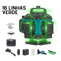 Nível Laser Verde De 16 Linhas - 2x Baterias, Comando e acessórios