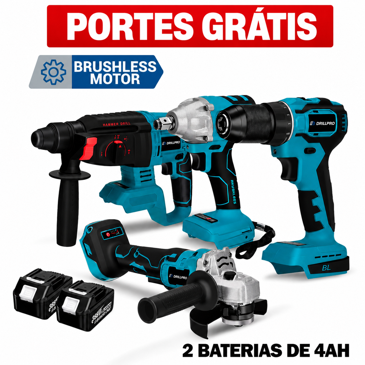 Kit de 4 Máquinas a Bateria - 2x Baterias 48v 4Ah