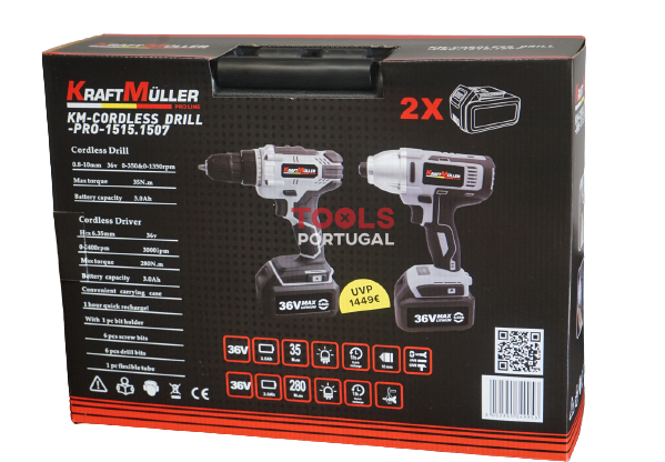 Conjunto Aparafusadora + Máquina de Impacto 36v - Garantia de 3 Anos  na Tools Portugal - Apenas 124.90€! Compra agora na Tools Portugal