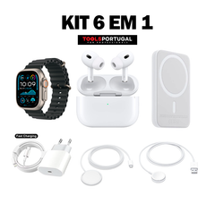 Conjunto 6 em 1 | 1 Smartwatch + 1 Magsafe + 1 AirPods + 1 Carregador + 1 Adaptador + 1 Base