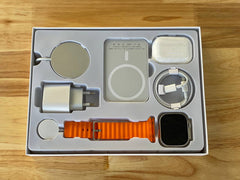 Conjunto 6 em 1 | 1 Smartwatch + 1 Magsafe + 1 AirPods + 1 Carregador + 1 Adaptador + 1 Base